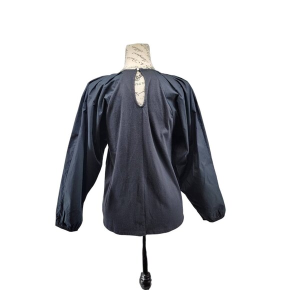 A New Day 100% Cotton Keyhole‎ Blouse Black Small - Picture 4 of 6
